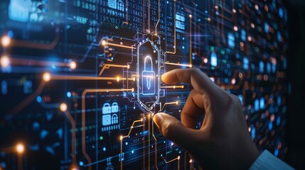 Fototapeta premium Cybersecurity Measures Detailed photographs highlighting cybersecurity measures and protocols including data encryption network AI generated illustration