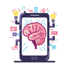 Smartphone and brain. Smart technologies concept. I