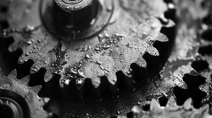 abstract mechanical bw macro close-up, Machinery concept. Set of various gears and ball bearings old and new, BW, black and white, Generative Ai  - obrazy, fototapety, plakaty