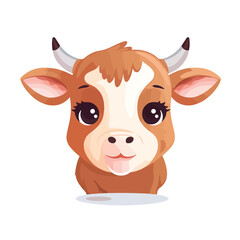 Square farm cow animal face icon isolated on white