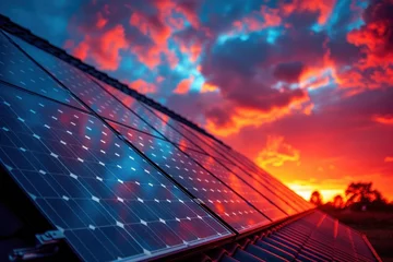 Fotobehang Solar Panels Against The sunset © KRIS