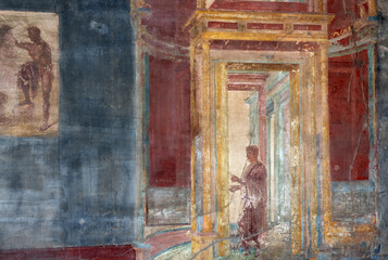 Ancient  fresco on a wall in Pompeii, Italy