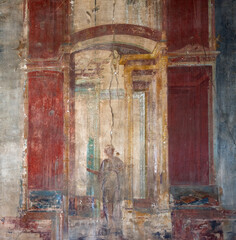 Roman wall fresco in ancient Pompeii, Italy