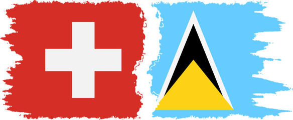 Saint Lucia and Switzerland grunge flags connection vector