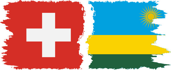 Rwandan and Switzerland grunge flags connection vector