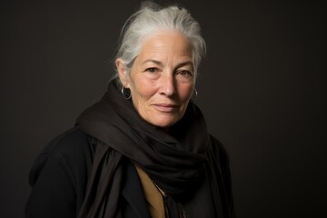 Portrait of a beautiful senior woman with gray hair and black scarf