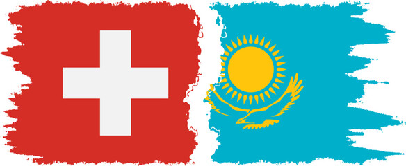 Kazakhstan and Switzerland grunge flags connection vector