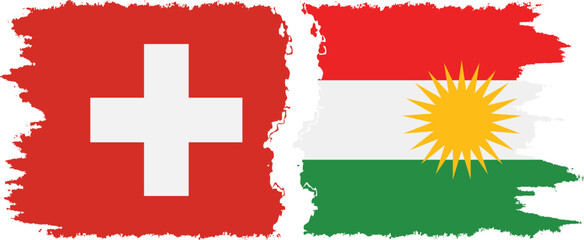 Kurdistan and Switzerland grunge flags connection vector