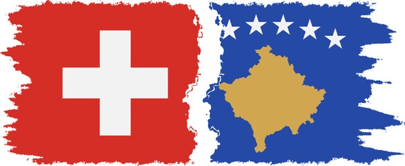 Kosovo and Switzerland grunge flags connection vector