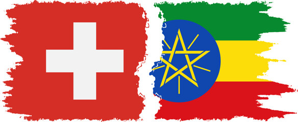 Fototapeta premium Ethiopia and Switzerland grunge flags connection vector