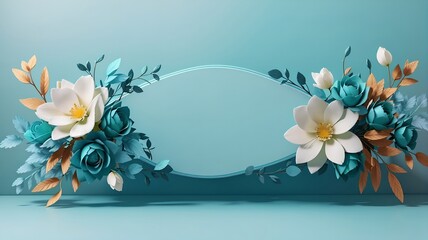 A background banner with blue flowers and white flowers, empty space for text,  floral banner,  floral frame 