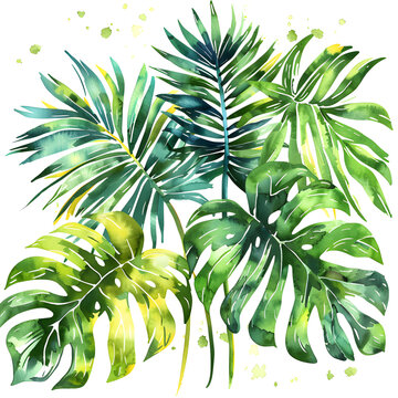 Palm leaf on an isolated white background, watercolor illustration