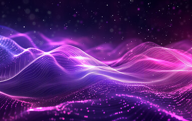 Abstract dynamic wave glitter particles background. Sound and music visualization wallpaper. Digital technology background.