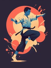 Fototapeta na wymiar karate athlete in colorful flat art illustration for t-shirt design