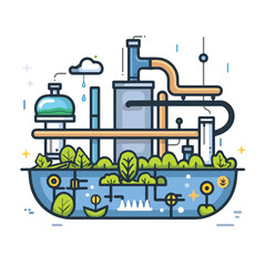 Treatment plants color icon. flat vector illustrati