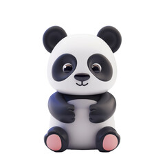 Adorable 3D Panda Illustration with Big Eyes and a Friendly Smile on Transparent Background
