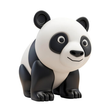 Adorable 3D panda with a joyful expression sitting isolated on a transparent background