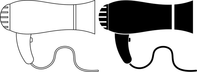 outline silhouette Hair dryer icon set