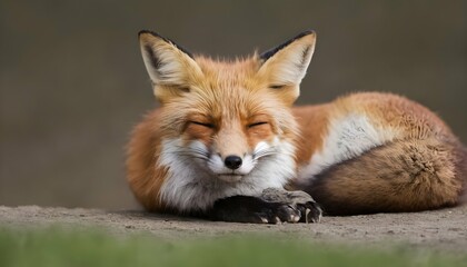 A Fox With Its Eyes Half Closed Resting