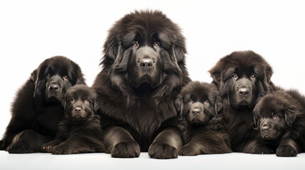 Group of Newfoundland Dogs in a Row