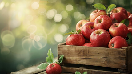 Red apples in wooden Box