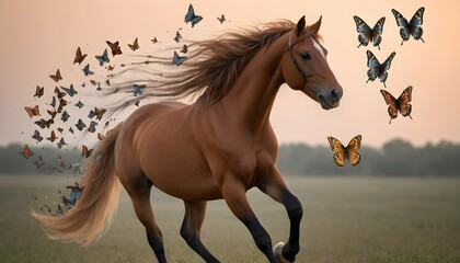 Obraz na płótnie Canvas Butterflies Landing On A Horses Mane