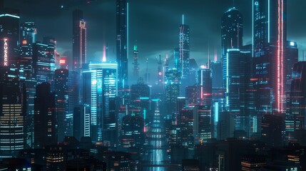 Fototapeta na wymiar Cyberpunk Cityscape Cinematic shots of a futuristic city skyline illuminated by neon lights capturing the bustling energy and t AI generated illustration