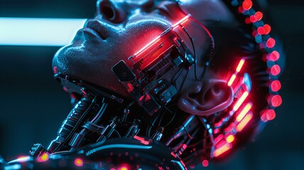 Cybernetic Body Modifications Detailed shots of futuristic cybernetic body modifications and enhancements featuring neon-lit ta  AI generated illustration