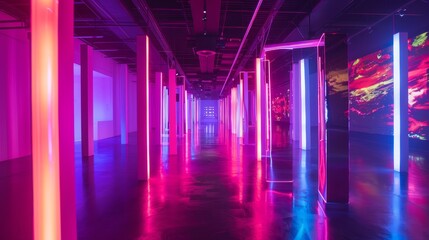 Futuristic Neon Art Exhibitions Detailed shots of futuristic neon art exhibitions and immersive installations showcasing neon s  AI generated illustration