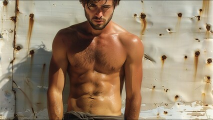 Hot Guy Surfer Tan Athletic Male Model Hunk Attractive Man - obrazy, fototapety, plakaty