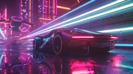 Futuristic Transportation Cinematic captures of futuristic vehicles and transportation systems featuring sleek cars hovercrafts  AI generated illustration - obrazy, fototapety, plakaty