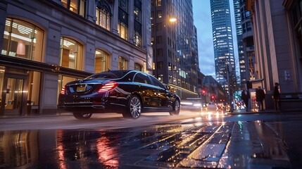 Luxury Sedan Executive Transport Cinematic photographs of luxury sedans in executive transport services highlighting comfort re  AI generated illustration