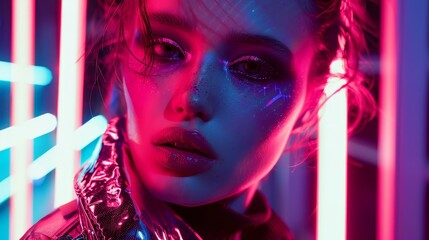 Neon Cyberpunk Fashion Editorials Cinematic captures of neon-lit cyberpunk fashion editorials featuring avant-garde fashion spr  AI generated illustration