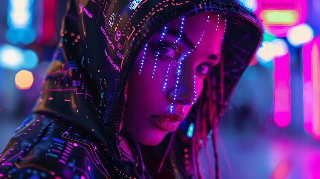 Neon Cyberpunk Fashion Professional photographs showcasing futuristic fashion trends with models adorned in avant-garde clothin  AI generated illustration