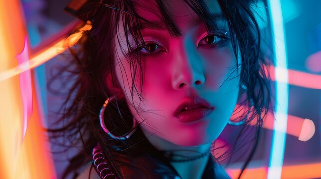 Neon Cyberpunk Fashion Editorials Cinematic captures of neon-lit cyberpunk fashion editorials featuring avant-garde fashion spr  AI generated illustration