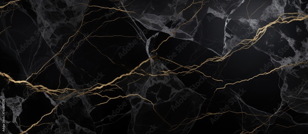 Poster black marble surface featuring elegant gold lines running across the unique veining pattern