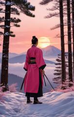 Samurai from behind, sunset