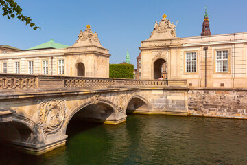 The main entrance to Christiansborg with two Rococo pavilions and Marble Bridge, Copenhagen, Denmark - 766694099