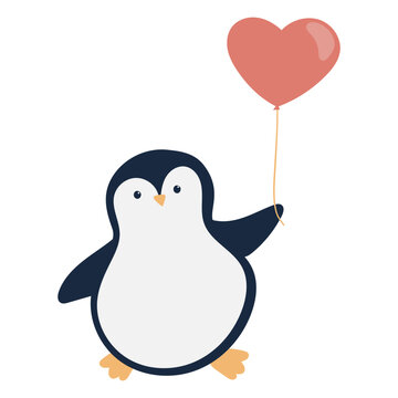 Penguin holding love balloon