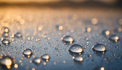 water drops on smooth surface blue background