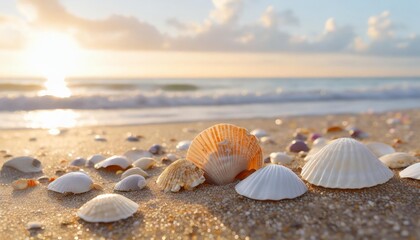 Fototapeta na wymiar seashells on the sand on the background of the sea