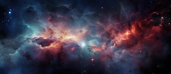 An artistic representation of a vibrant nebula in outer space, showcasing a blend of magenta and blue hues resembling a celestial event - obrazy, fototapety, plakaty