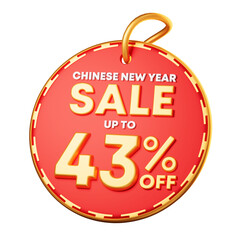 3D Illustration of  Chinese new year discount tag 43%. Promotion Lunar new year image for social media and website