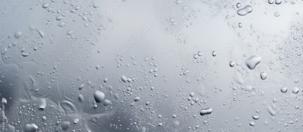 Poster rainwater droplets scattered across a window surface, creating a close-up view of small spherical sh