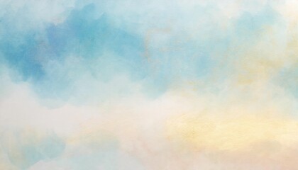 pastel faded blue hand painted watercolor background design with paint bleed and fringing in pretty art design on watercolor paper texture soft sky or spring color background with no people - obrazy, fototapety, plakaty