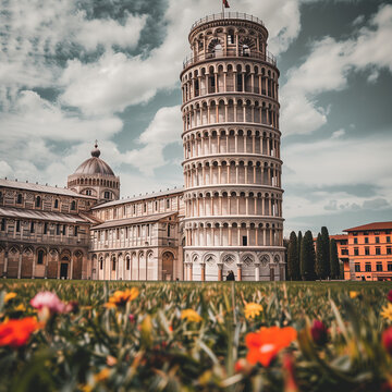 Iconic Leaning Tower of Pisa with Historical Buildings and Lush Greenery