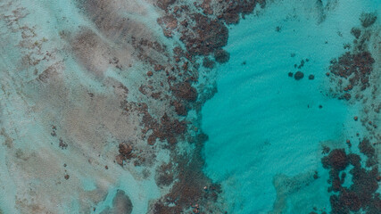 aerial shot of the beautiful Caribbean beaches on the coasts of the virgin islands of Los Roques, Venezuela