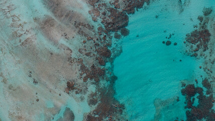 aerial shot of the beautiful Caribbean beaches on the coasts of the virgin islands of Los Roques,...
