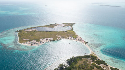 Beautiful virgin islands with crystal clear waters in the Caribbean Sea drone shots. Los Roques...