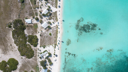 overhead aerial shot of the beautiful Caribbean beaches on the coasts of the virgin islands of Los Roques, Venezuela